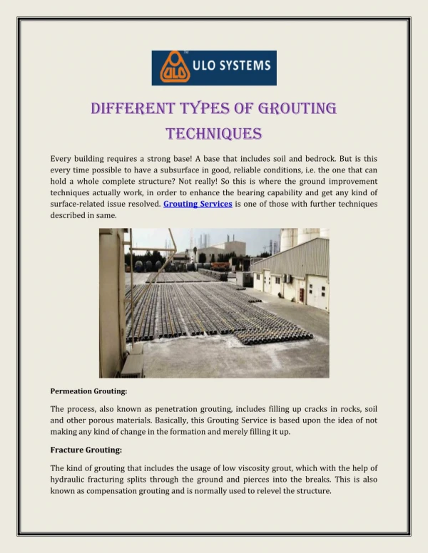 Different Types of Grouting Techniques