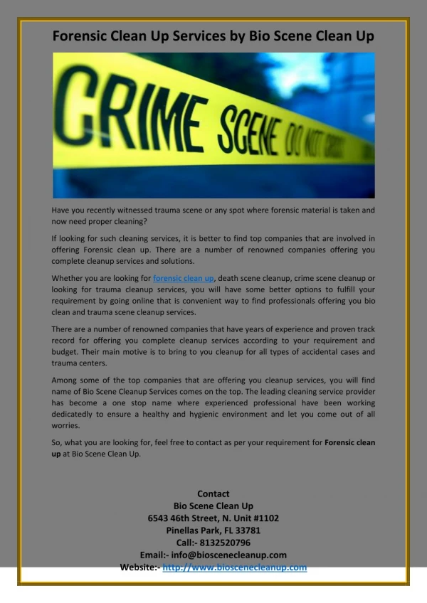 Forensic Clean Up Services by Bio Scene Clean Up