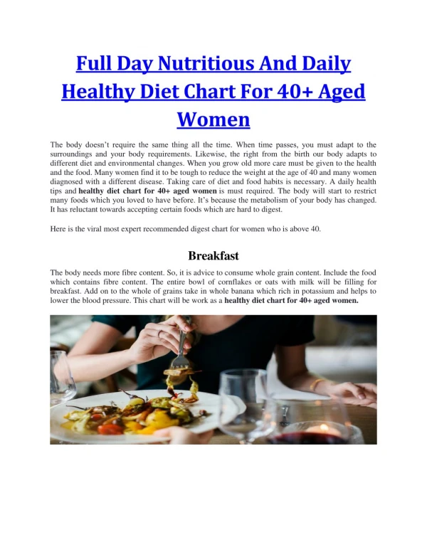 Full Day Nutritious And Daily Healthy Diet Chart For 40 Aged Women