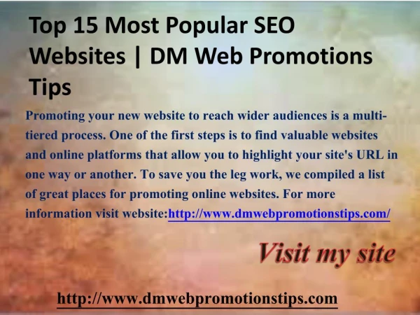 SEO Tips For New Website | DM Web Promotions Tips