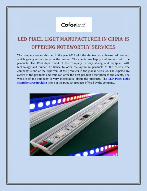 LED Pixel Light Manufacturer in China is Offering Noteworthy Services
