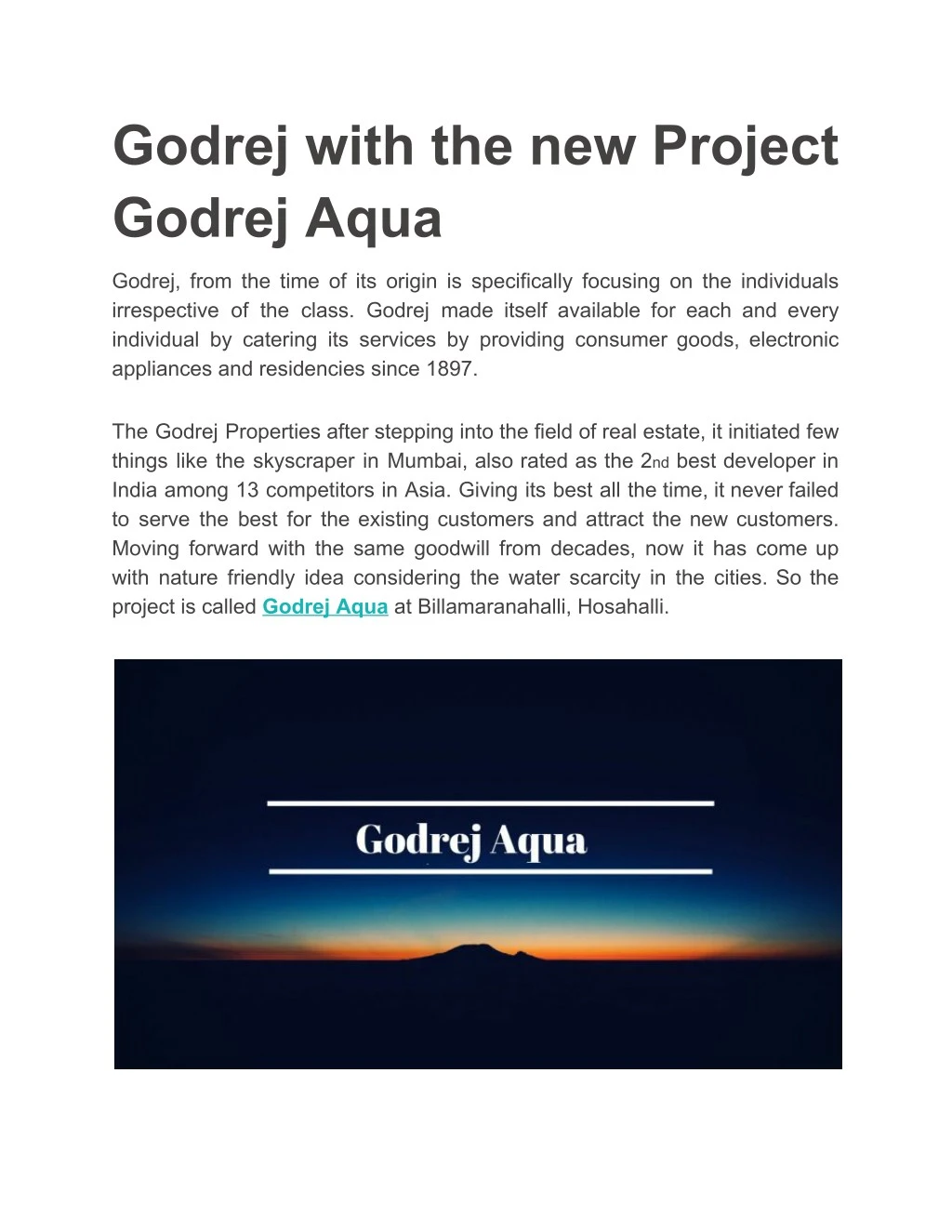 godrej with the new project godrej aqua