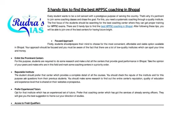 5 handy tips to find the best MPPSC coaching in Bhopal