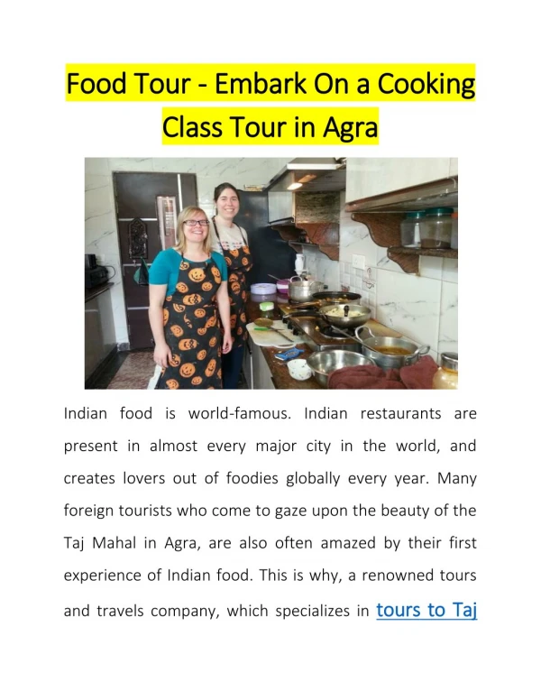 Food Tour - Embark On a Cooking Class Tour in Agra