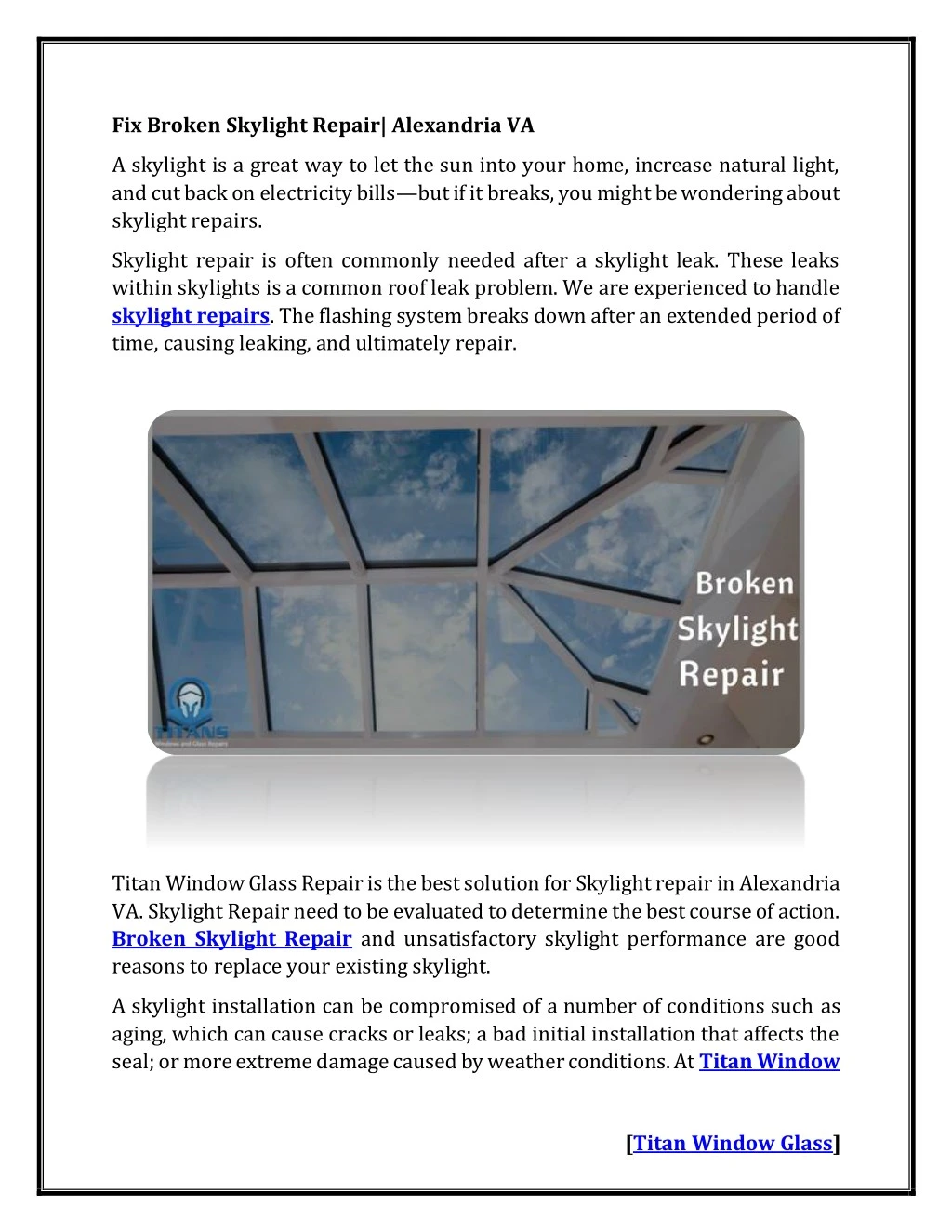 fix broken skylight repair alexandria va