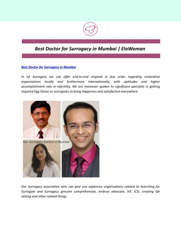 Best Doctor for Surrogacy in Mumbai | ElaWoman