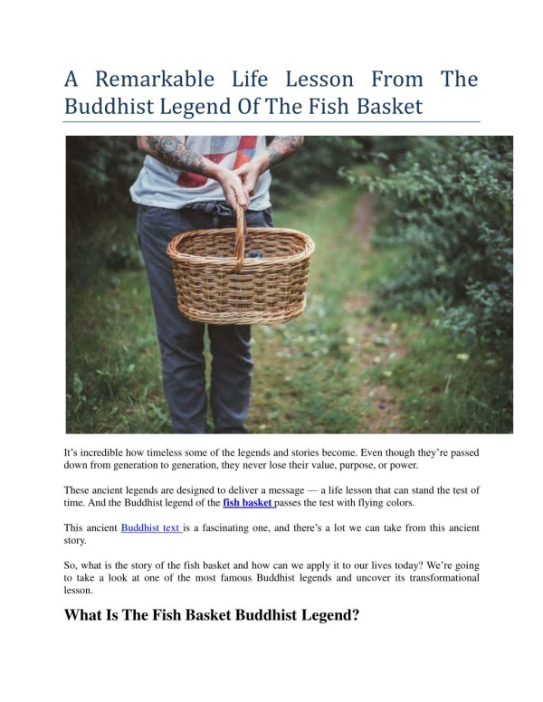 A Remarkable Life Lesson From The Buddhist Legend Of The Fish Basket