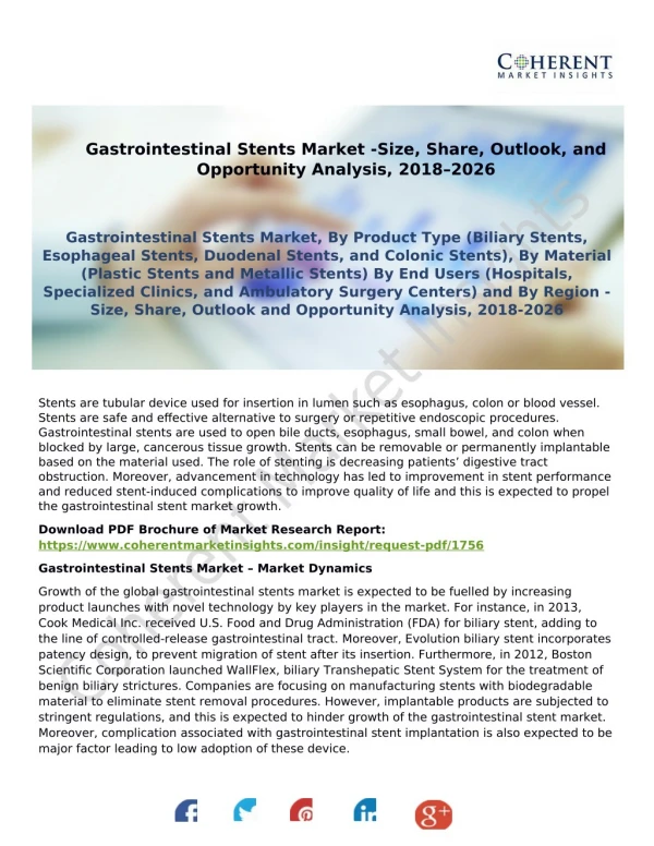 Gastrointestinal Stents Market -Size, Share, Outlook, and Opportunity Analysis, 2018–2026