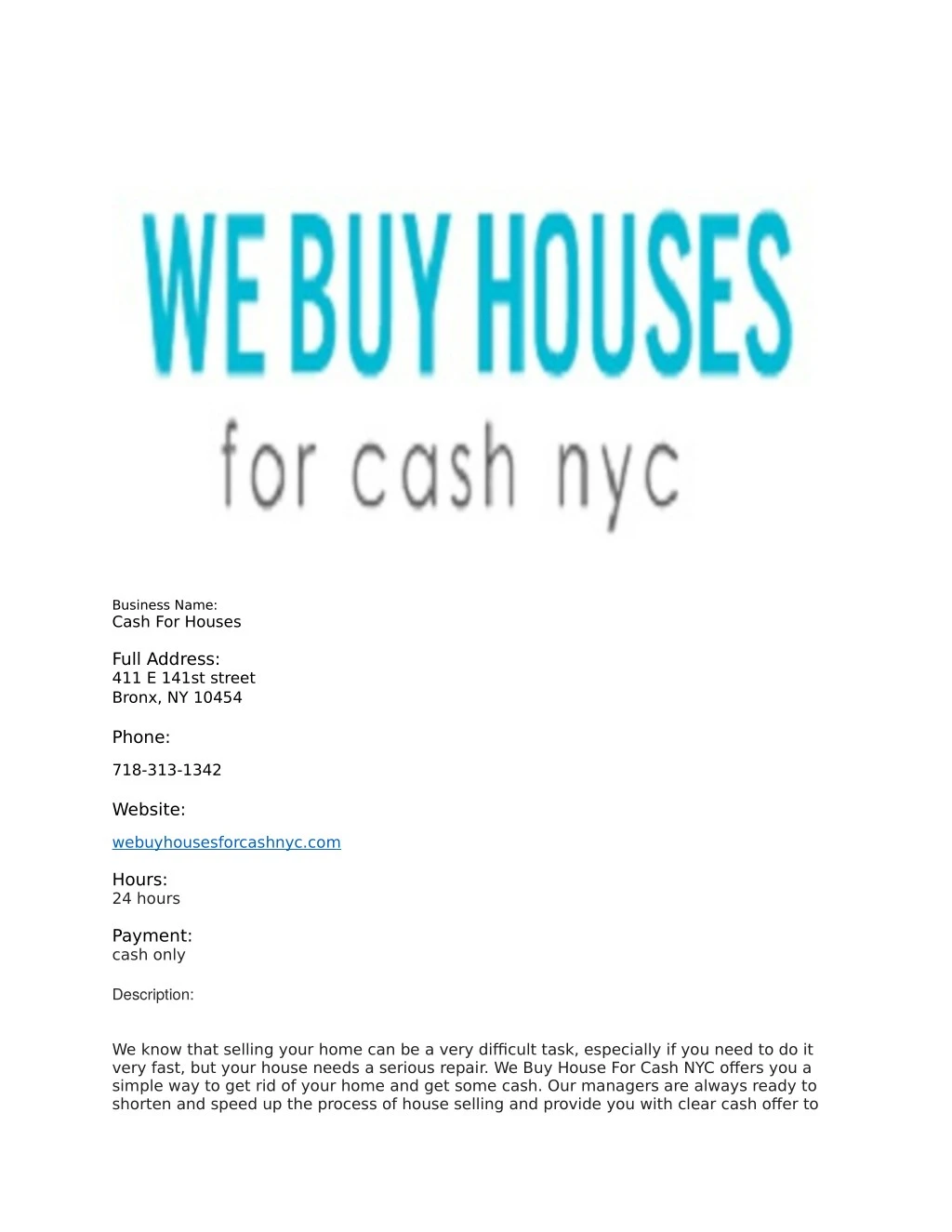 business name cash for houses