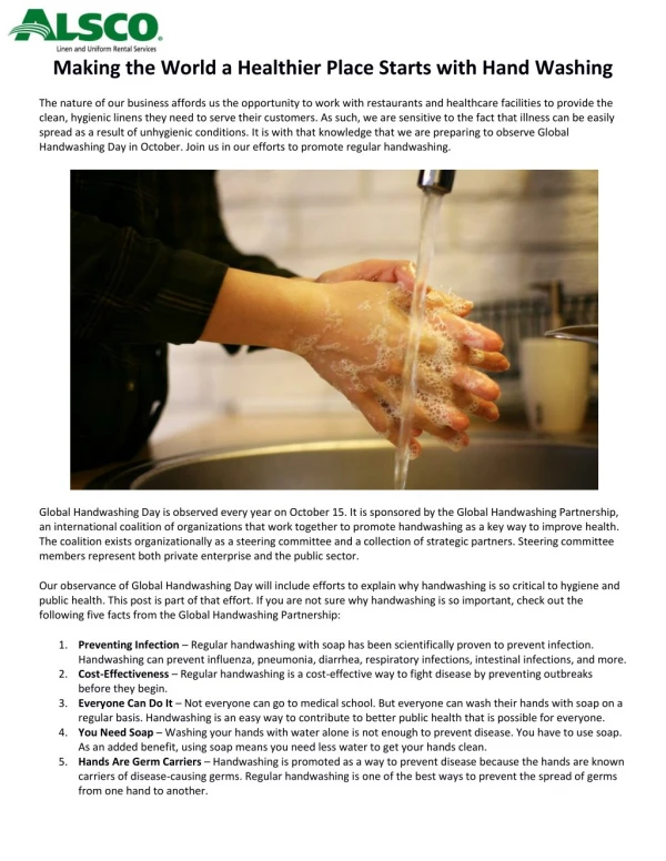 Making the World a Healthier Place Starts with Hand Washing