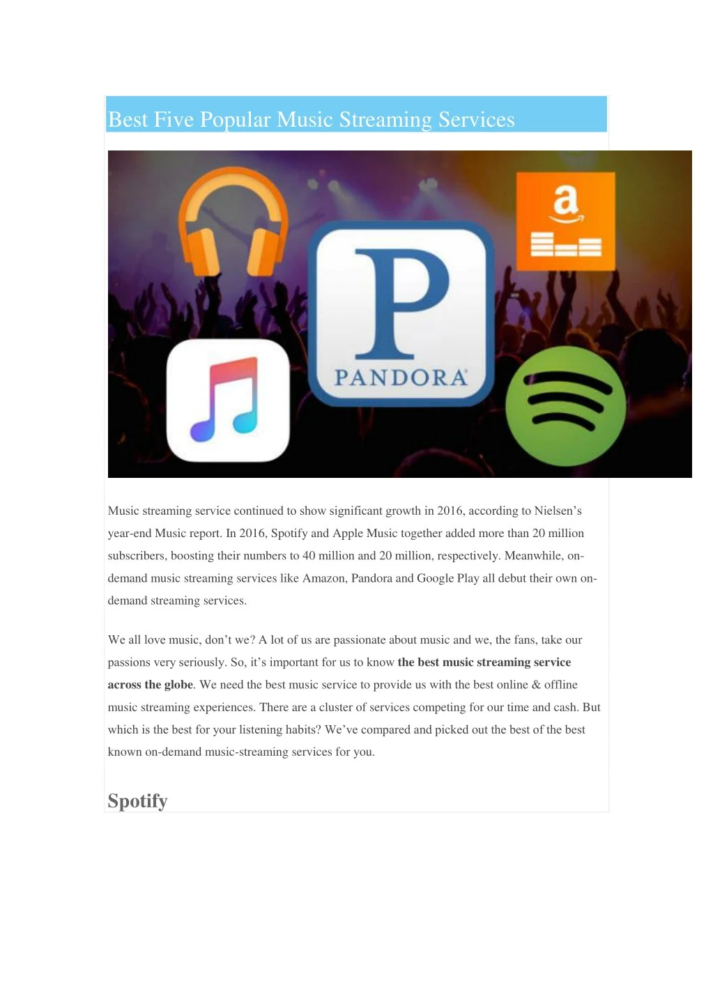 best five popular music streaming services