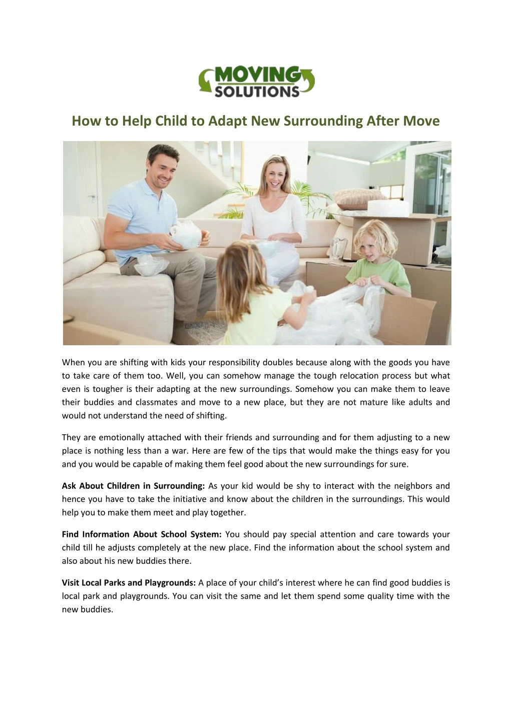 how to help child to adapt new surrounding after