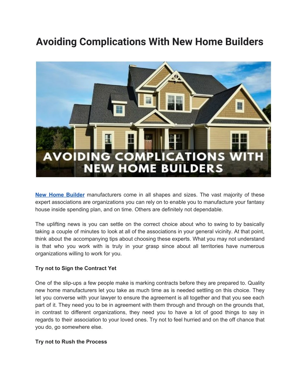 avoiding complications with new home builders