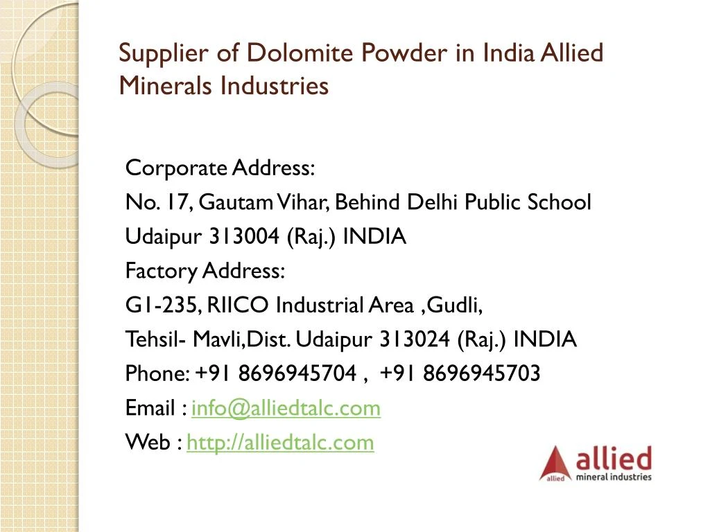 supplier of dolomite powder in india allied minerals industries