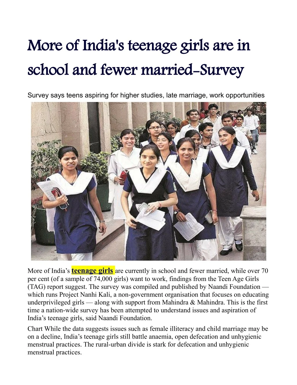 more of india s teenage girls are in school