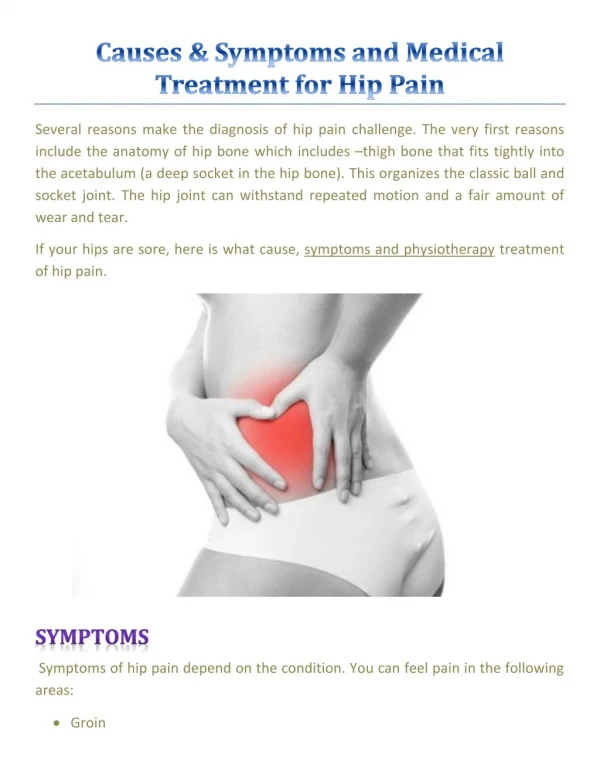 Causes & Symptoms and Medical Treatment for Hip Pain