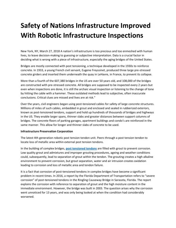 Safety of Nations Infrastructure Improved With Robotic Infrastructure Inspections