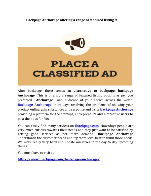 Backpage Anchorage offering a range of featured listing !!