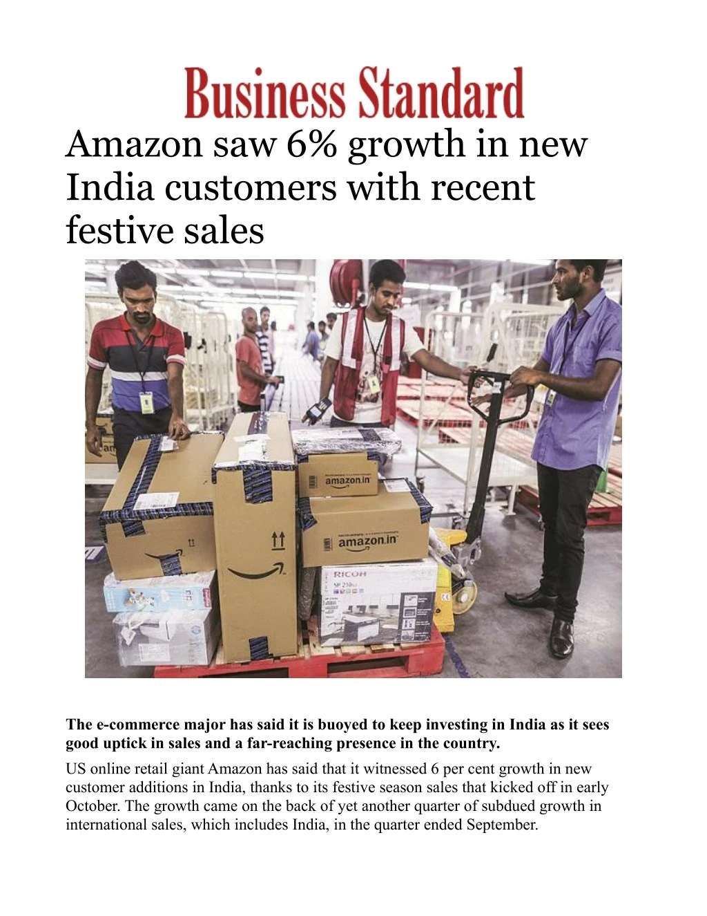 amazon saw 6 growth in new india customers with