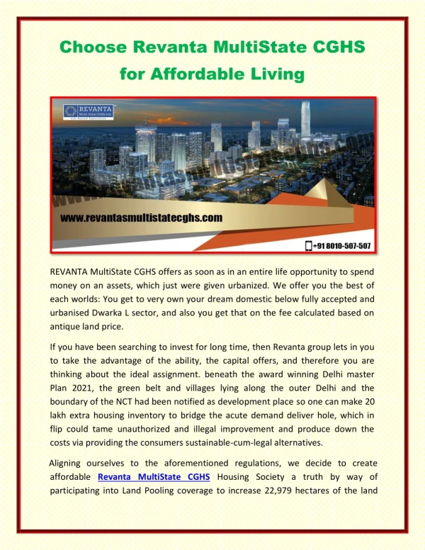 Choose Revanta MultiState CGHS for Affordable Living