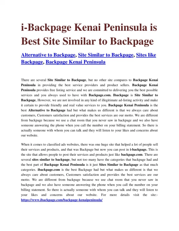 i-Backpage Kenai Peninsula is Best Site Similar to Backpage