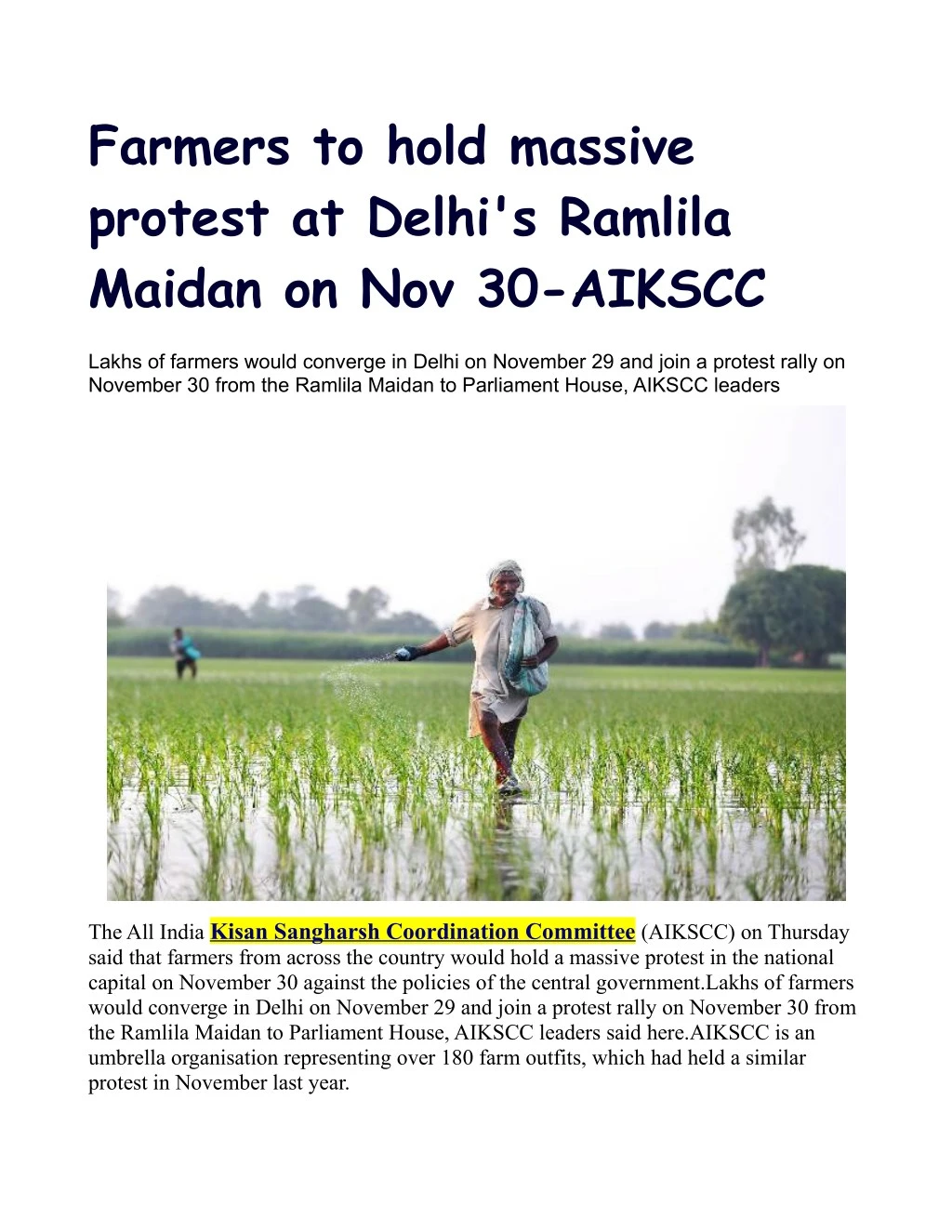 farmers to hold massive protest at delhi
