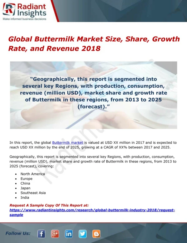 Global Buttermilk Market Size, Share, Growth Rate, and Revenue 2018