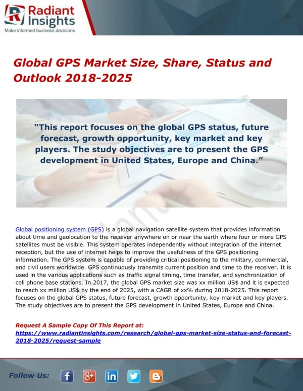 Global GPS Market Size, Share, Status and Outlook 2018-2025