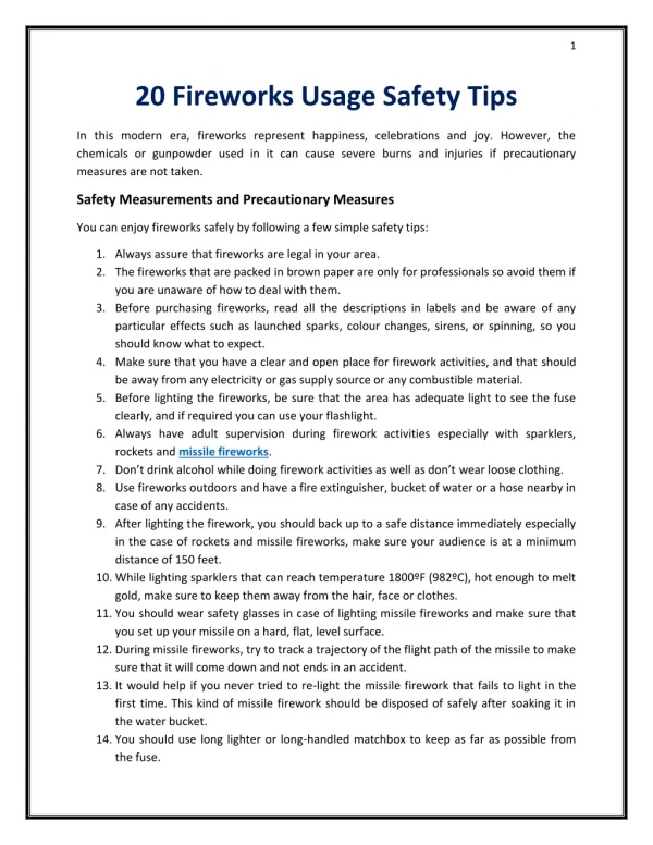 20 Fireworks Usage Safety Tips
