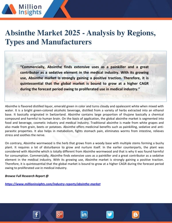 Absinthe Market 2025 - Analysis by Regions, Types and Manufacturers