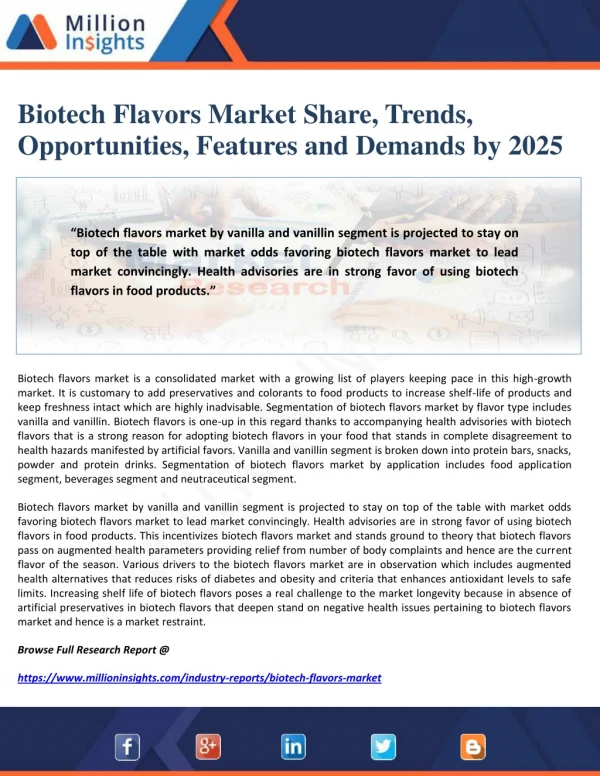 Biotech Flavors Market Share, Trends, Opportunities, Features and Demands by 2025
