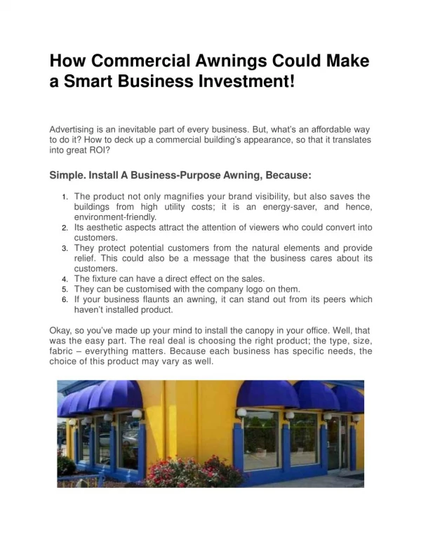 How Commercial Awnings Could Make a Smart Business Investment!