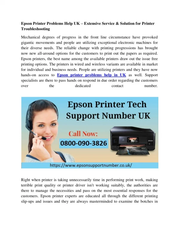 Epson Printer Customer Care 0800-090-3826 Helpline Number UK