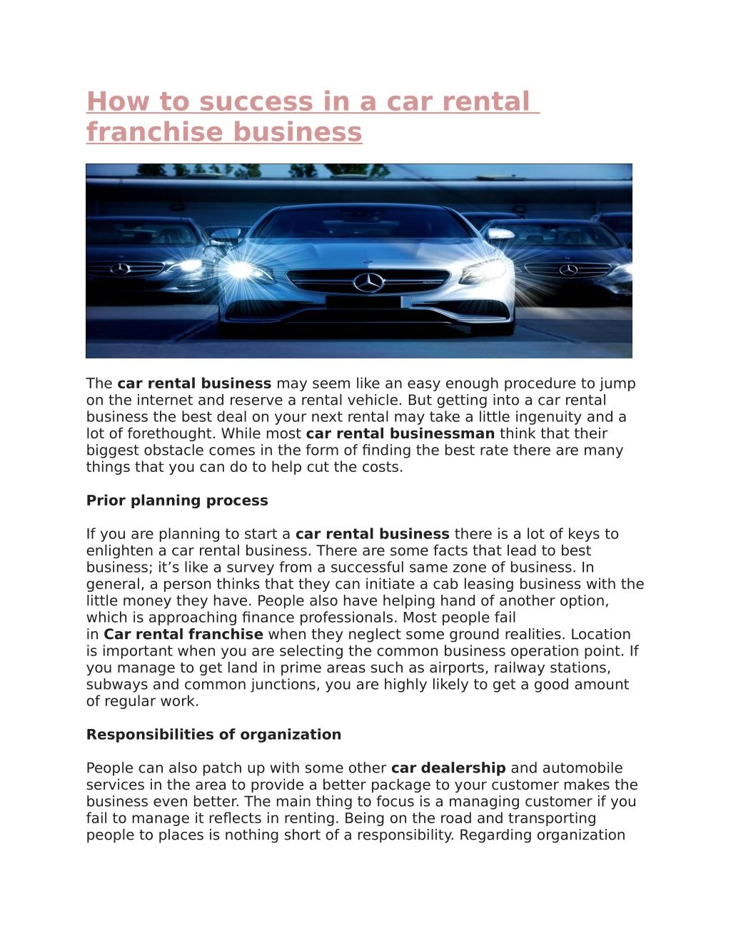 how to success in a car rental franchise business