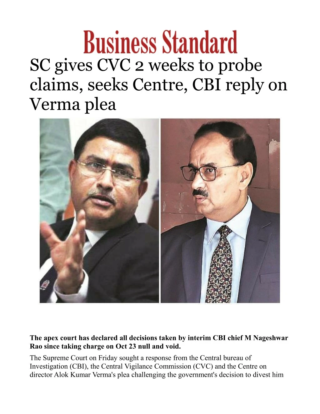 sc gives cvc 2 weeks to probe claims seeks centre