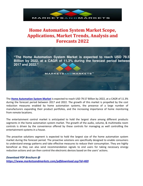 Home Automation System Market Applications, Scope, Market Trends, Analysis and Forecasts-2022