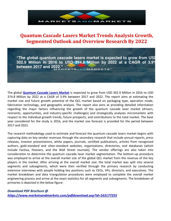 Quantum Cascade Lasers Market Trends Analysis Growth, Segmented Outlook And Overview Research By 2022