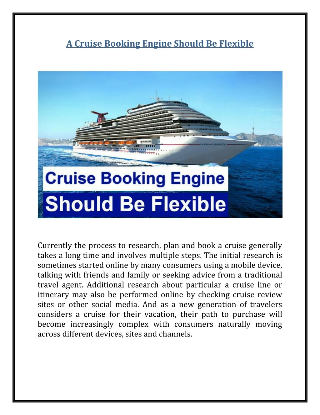 a cruise booking engine should be flexible