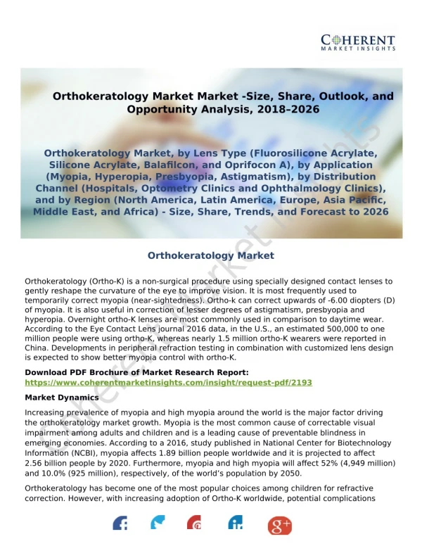 Orthokeratology Market Market -Size, Share, Outlook, and Opportunity Analysis, 2018–2026