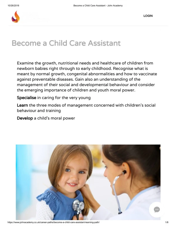 Child Care Assistant course - John Academy