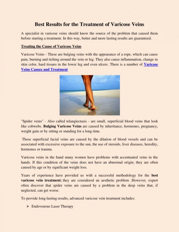 Best Results for the Treatment of Varicose Veins