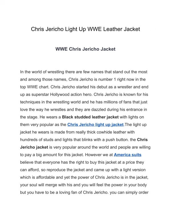 Chris Jericho Light Up WWE Leather Jacket