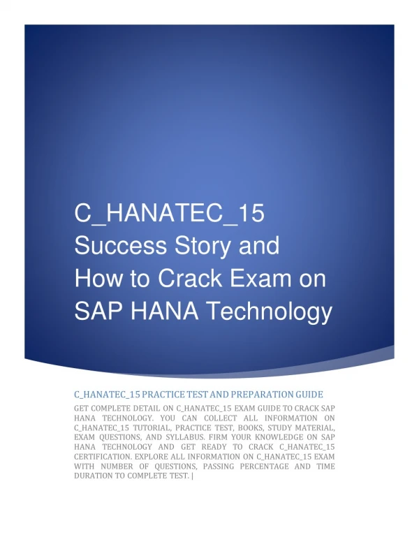 How Rick Elliot Got 90% in SAP HANATEC 15