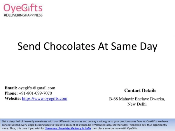 Send Chocolates At Same Day