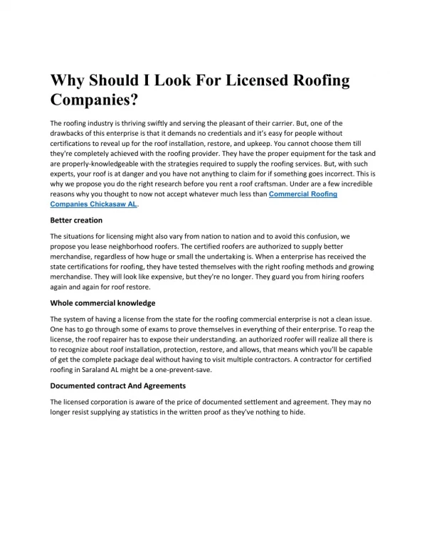Why Should I look For Licensed Roofing Companies