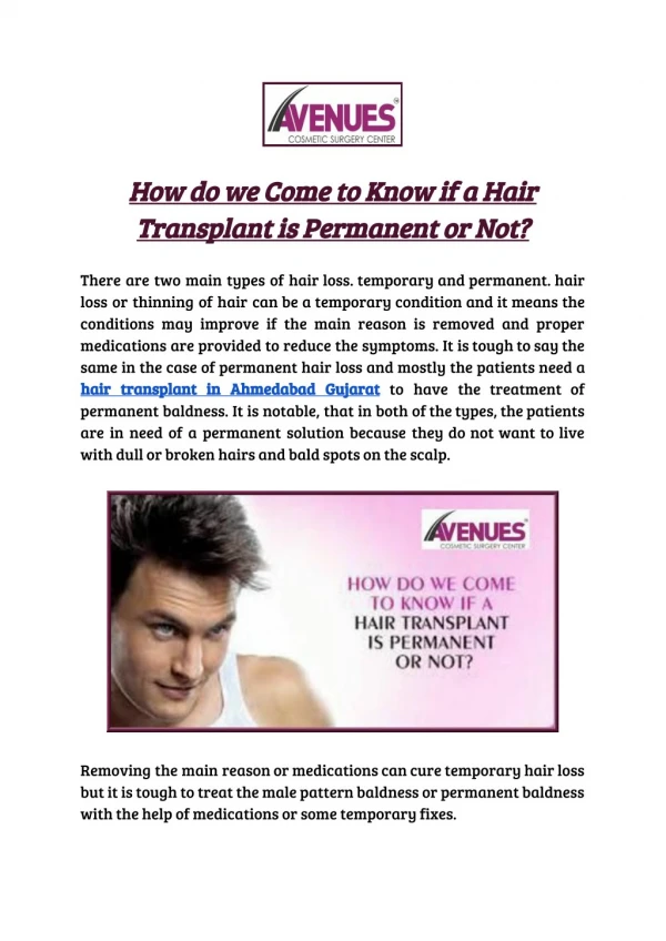 How do we Come to Know if a Hair Transplant is Permanent or Not?