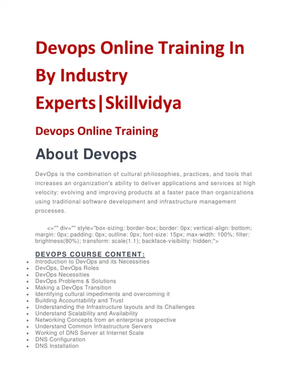 Devops Online Training By Industry Experts|Skillvidya