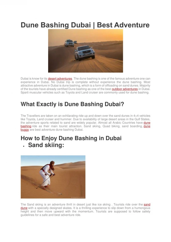 Dune Bashing Dubai | Best Adventure