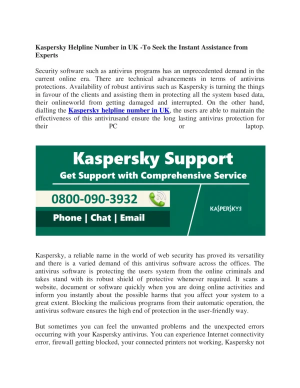 Kaspersky Support 0800-090-3932 Kaspersky Helpline Number UK