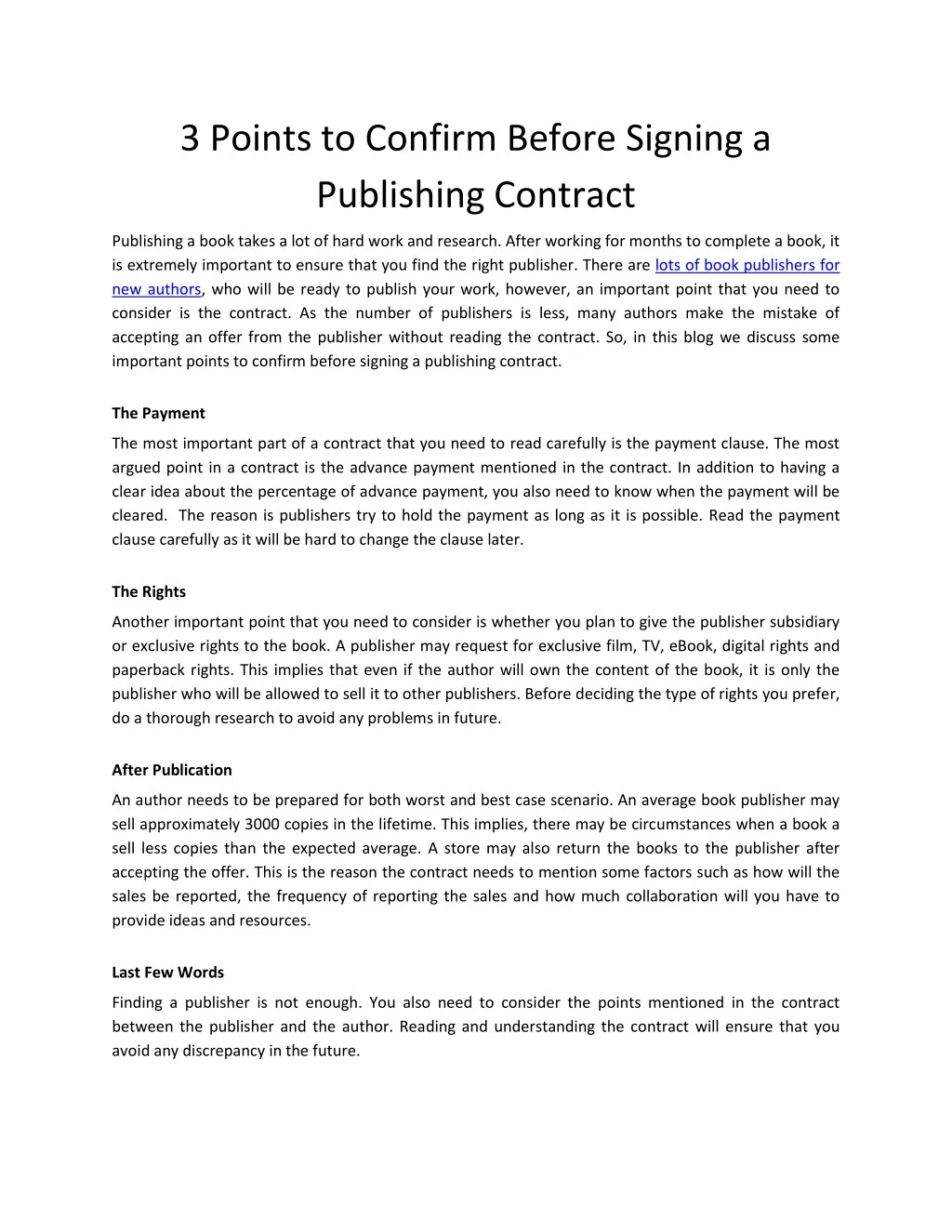3 points to confirm before signing a publishing